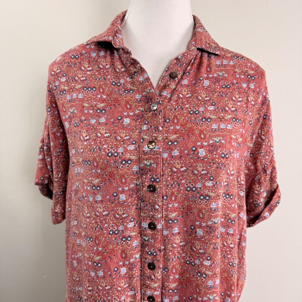 Natural Life Terracotta Floral Button Down Tiered Mini Dress Womens Size S/M - Picture 5 of 7